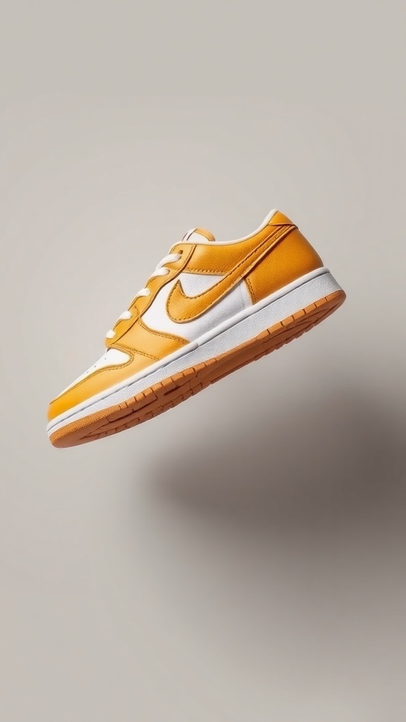 Air Jordan 1 Low SE Light Curry sneakers on a neutral background, showcasing the design and colors.